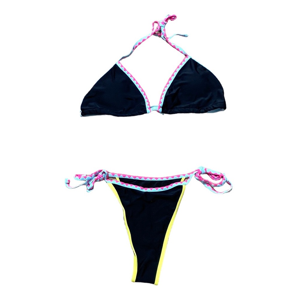 Shein Black Pink Rimmed String Bikini M